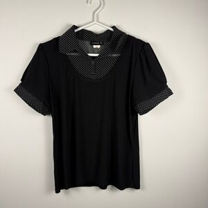 Tamara H. Womens Black Polka Dot Layered Look Short Sleeve Blouse Top Canada